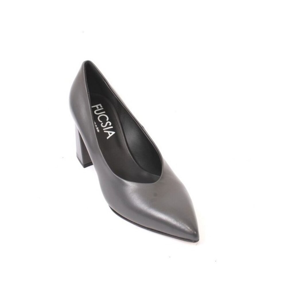 Fucsia 402a Gray Leather Pointy Toe Classic Heel Shoes